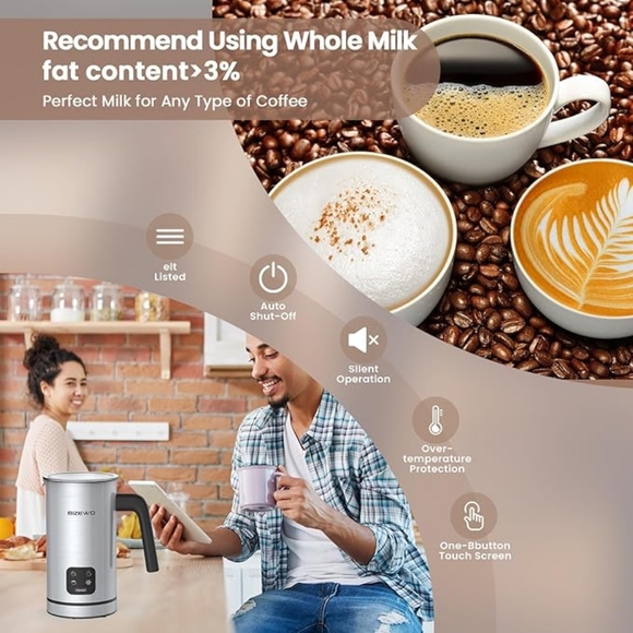 New Bizewo Milk Frother, 4 IN 1 Electric Milk Frother & Steamer Stainless Steel! - Picture 2 of 6